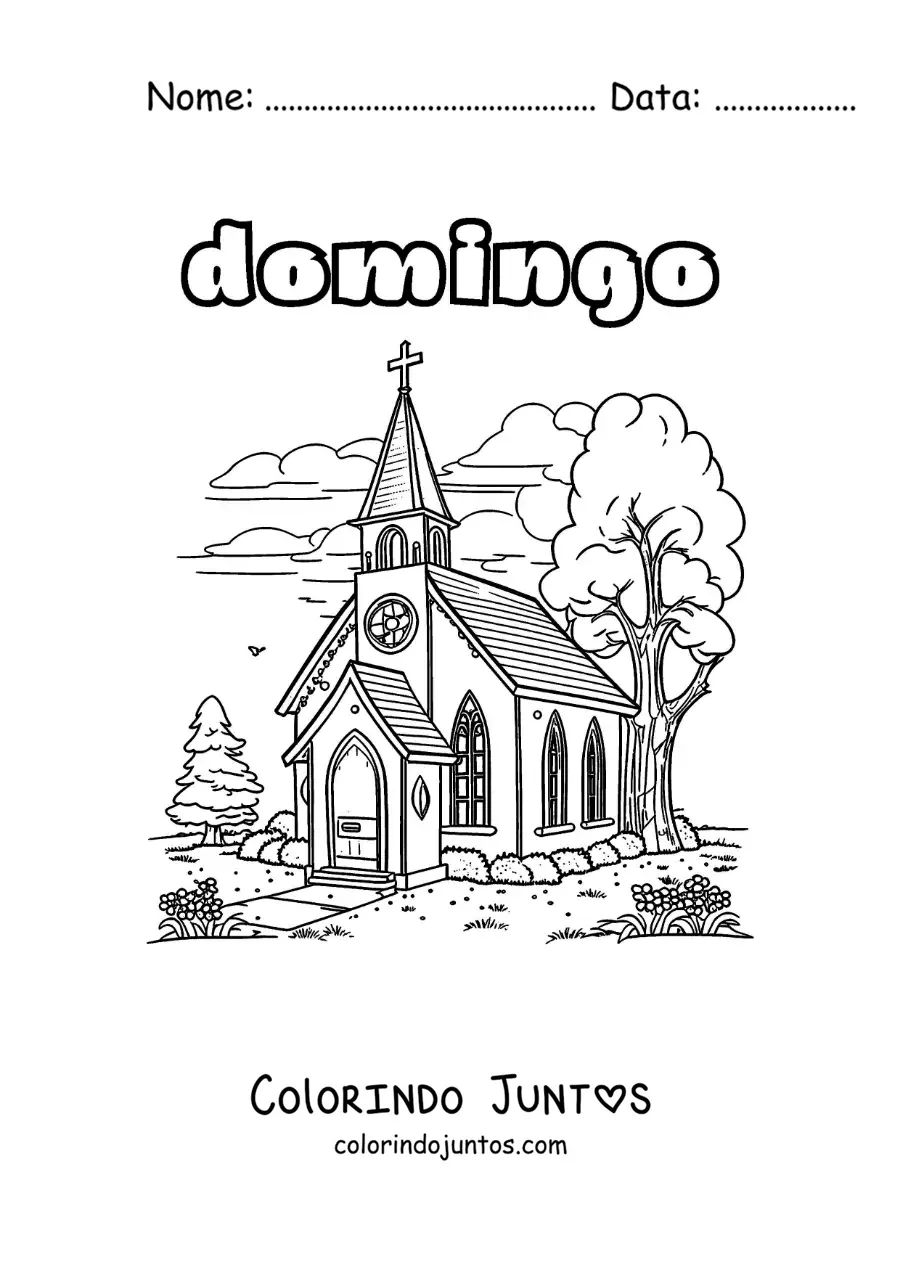Desenho para colorir do domingo com uma igreja