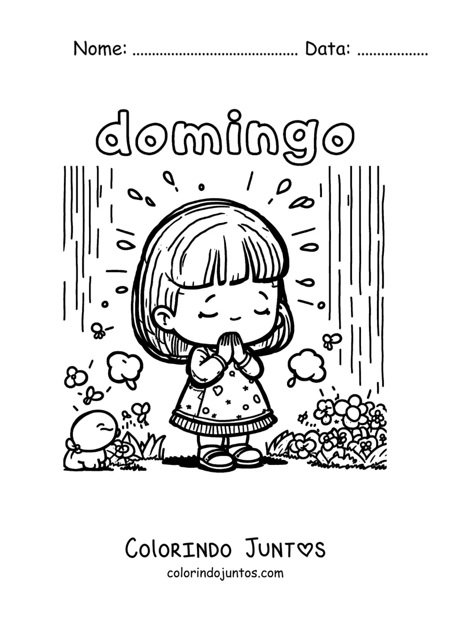 Desenho para colorir do domingo com uma menina rezando