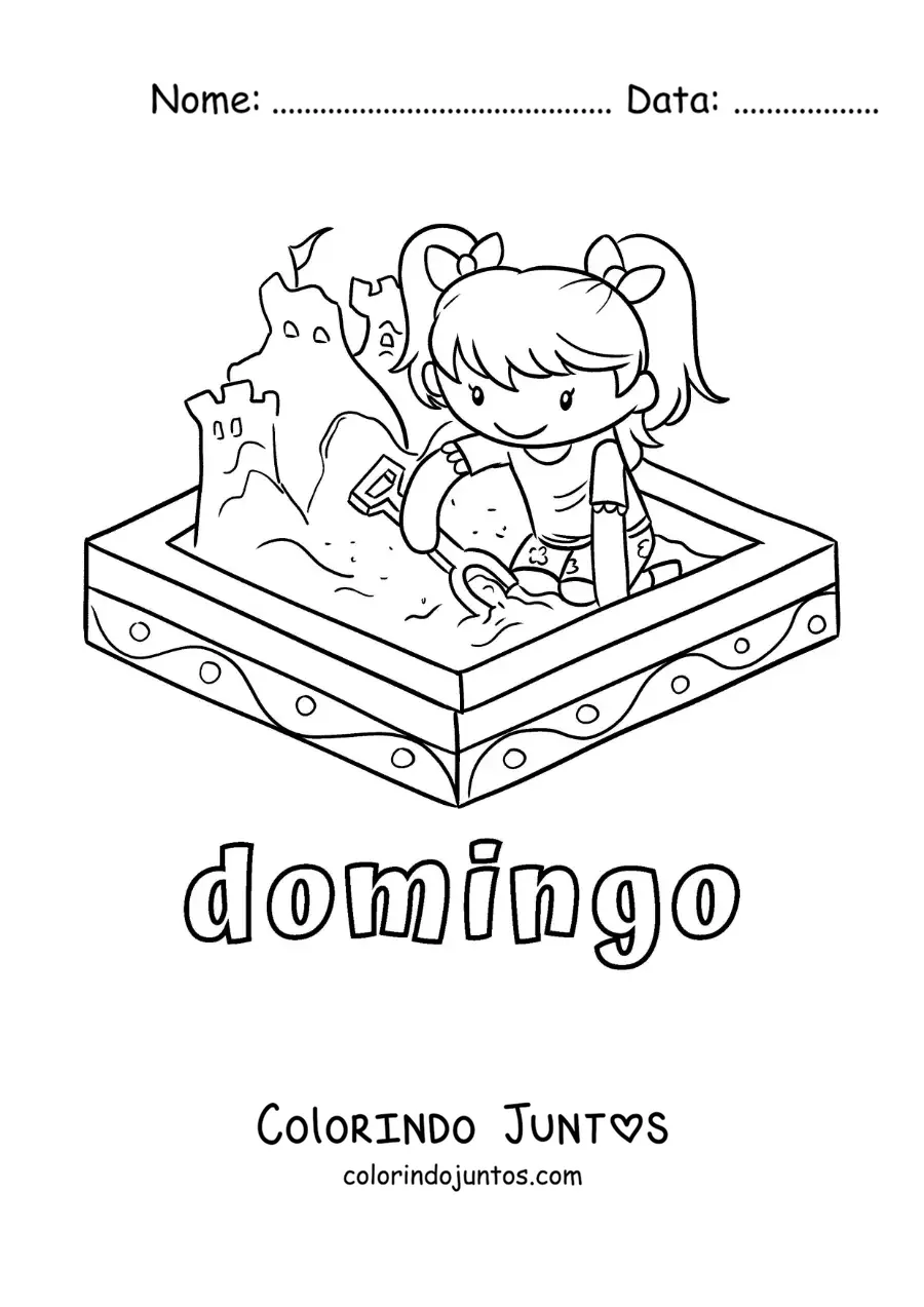 Desenho para colorir do domingo com uma menina brincando no parque