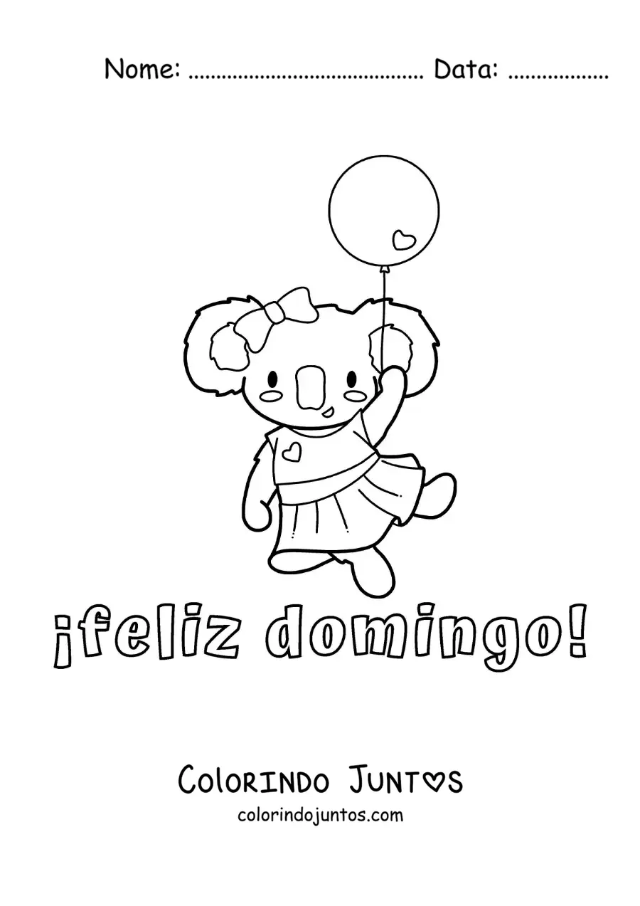 Desenho para colorir de feliz domingo com um coala animado