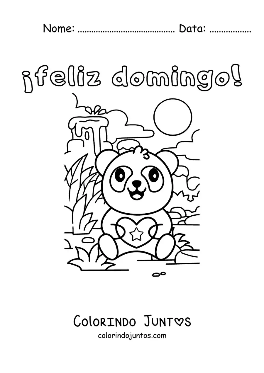 Desenho para colorir de feliz domingo com um panda animado