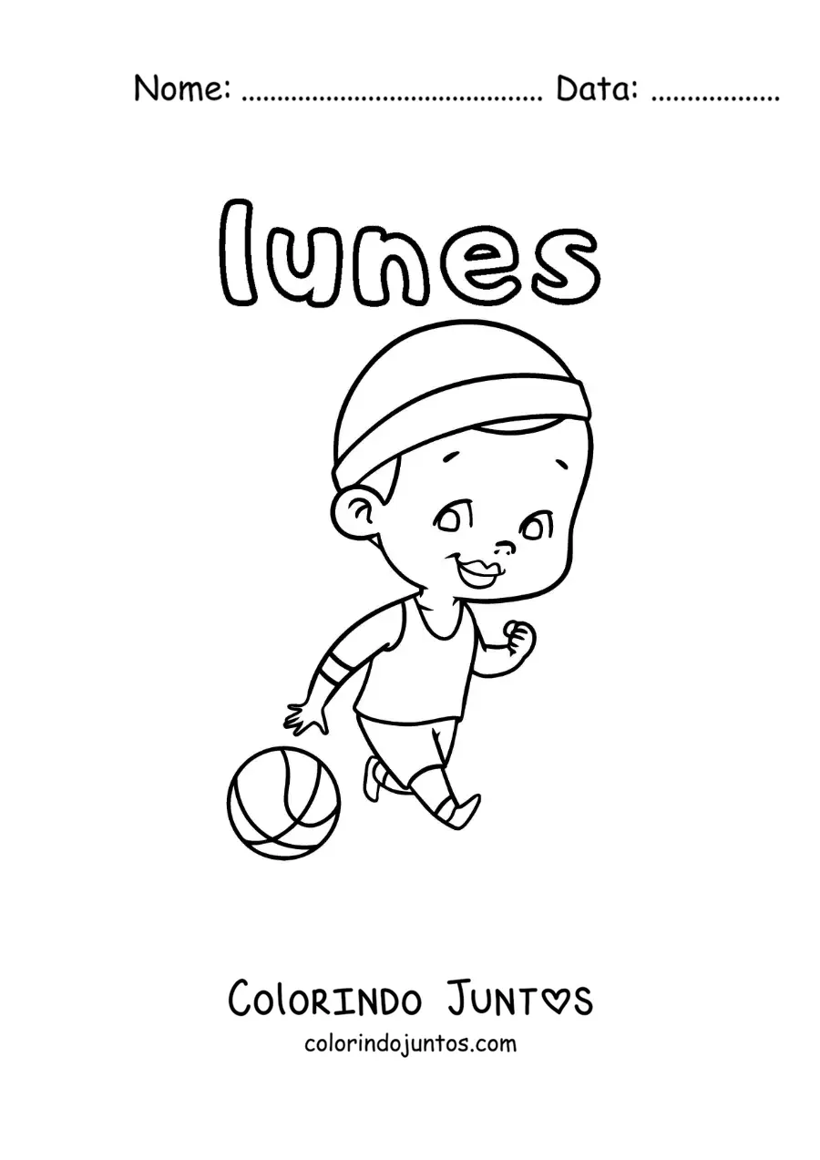 Desenho para colorir da segunda-feira com um menino jogando basquete
