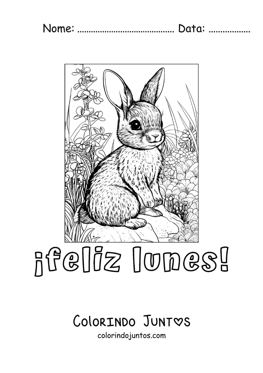 Desenho para colorir de feliz segunda-feira com um coelho fofo