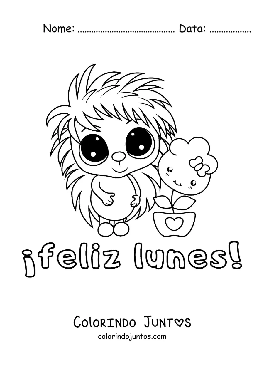 Desenho para colorir de feliz segunda-feira com um porco-espinho fofo animado