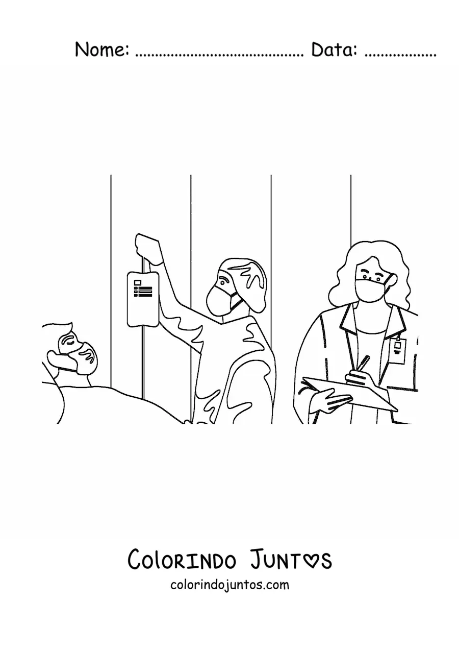 Desenho para colorir de dois medicos atendendo um paciente internado