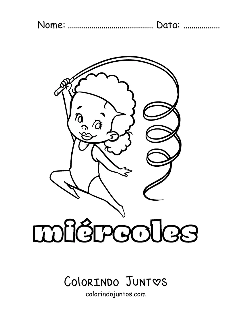 Desenho para colorir da quarta-feira com uma menina fazendo ginástica