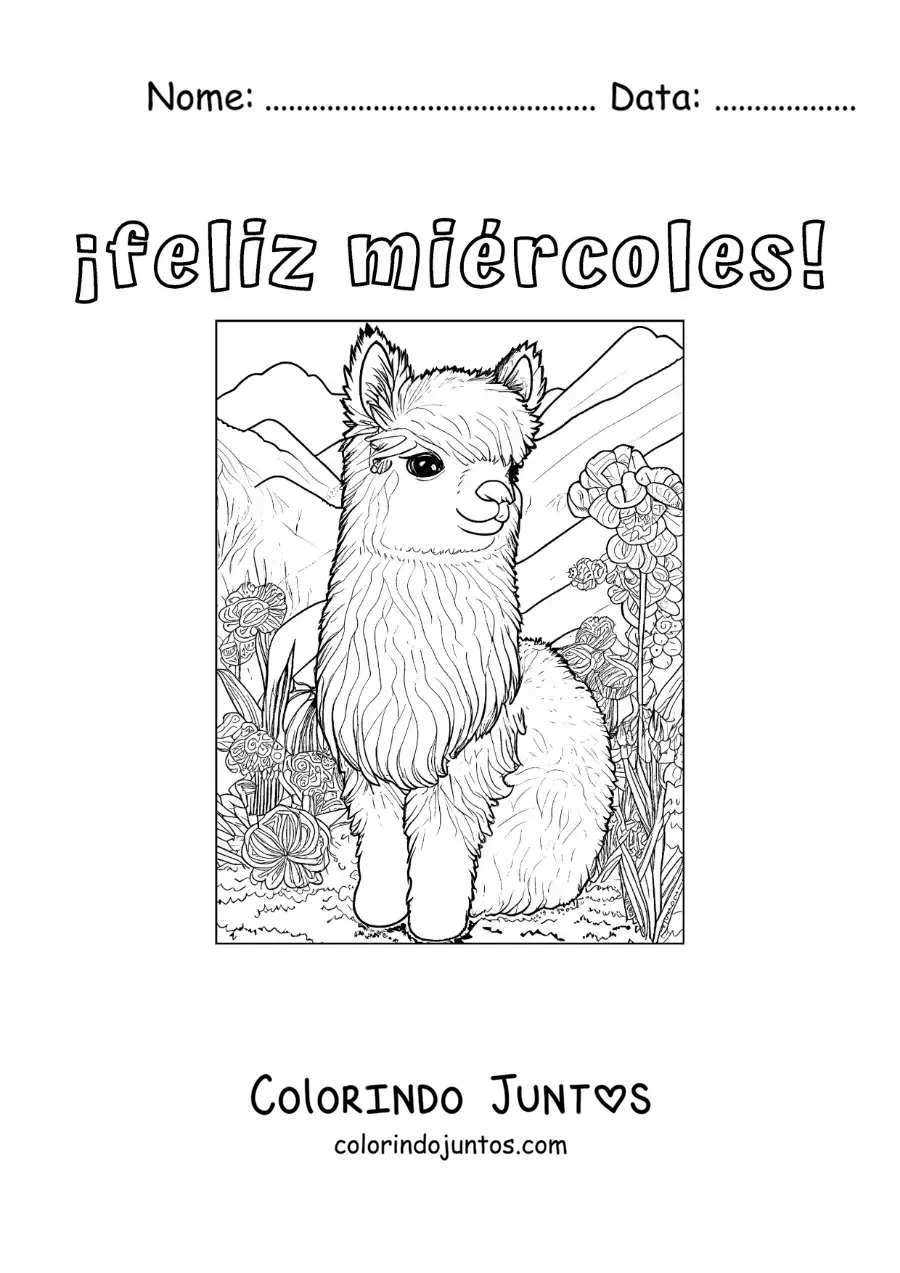 Desenho para colorir de feliz quarta-feira com um animal kawaii