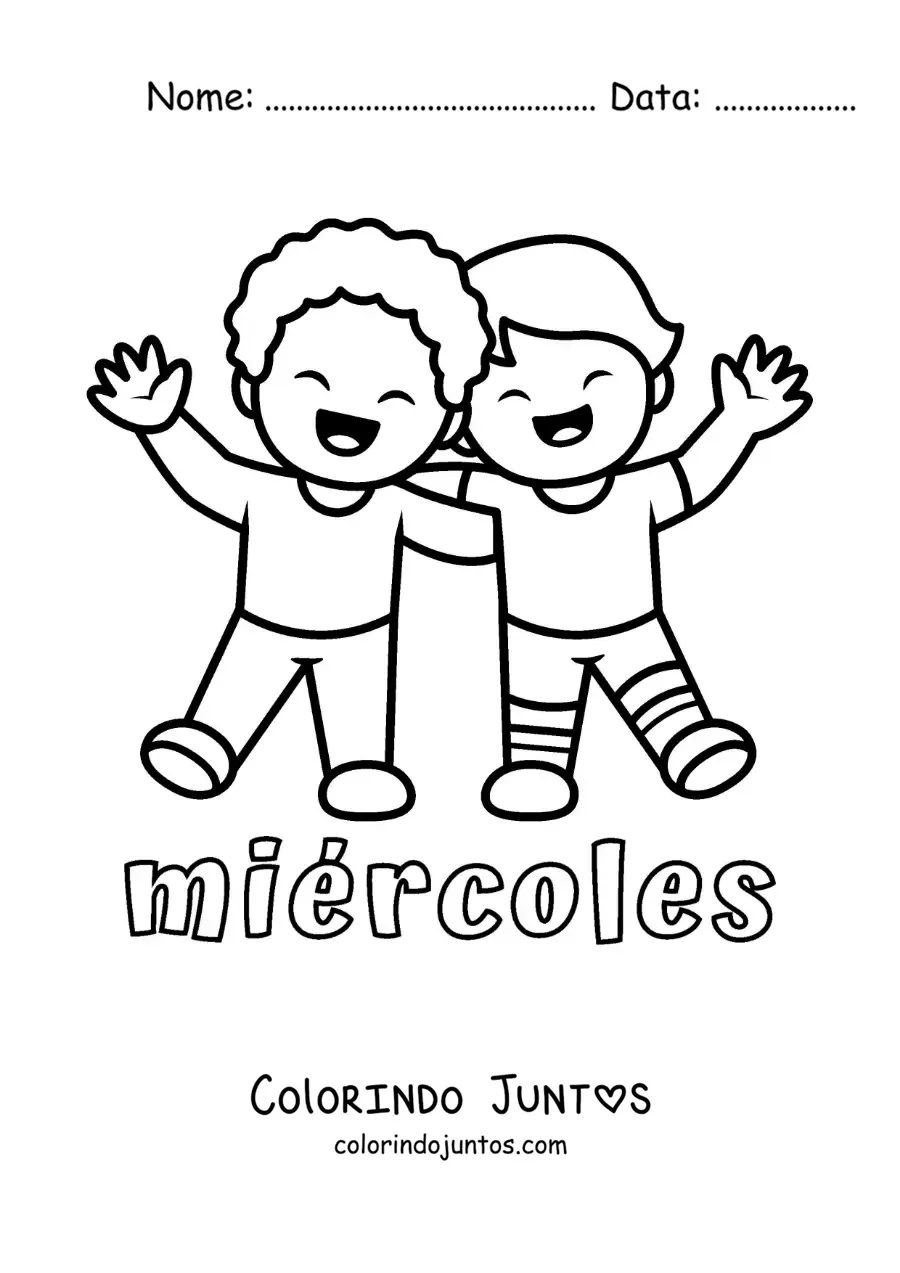 Desenho para colorir da quarta-feira com dois amigos se abraçando