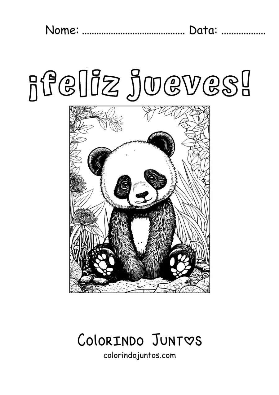 Desenho para colorir de feliz quinta-feira com um panda kawaii