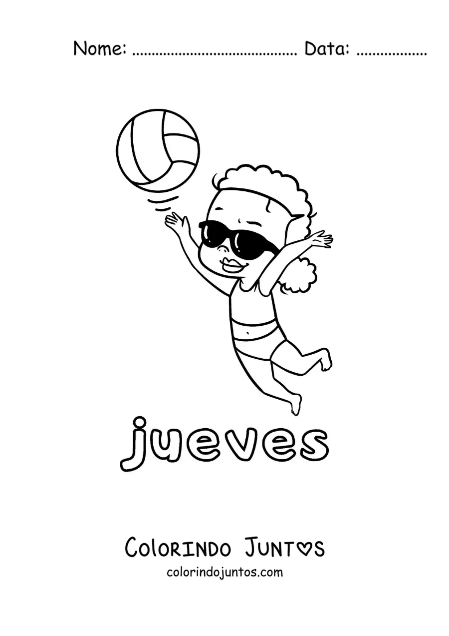 Desenho para colorir da quinta-feira com uma menina jogando vôlei