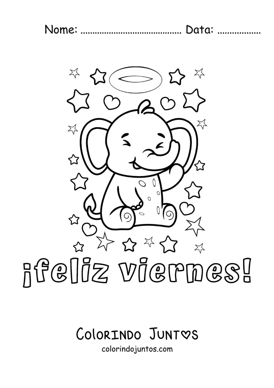 Desenho para colorir de feliz sexta-feira com um elefante animado fofo