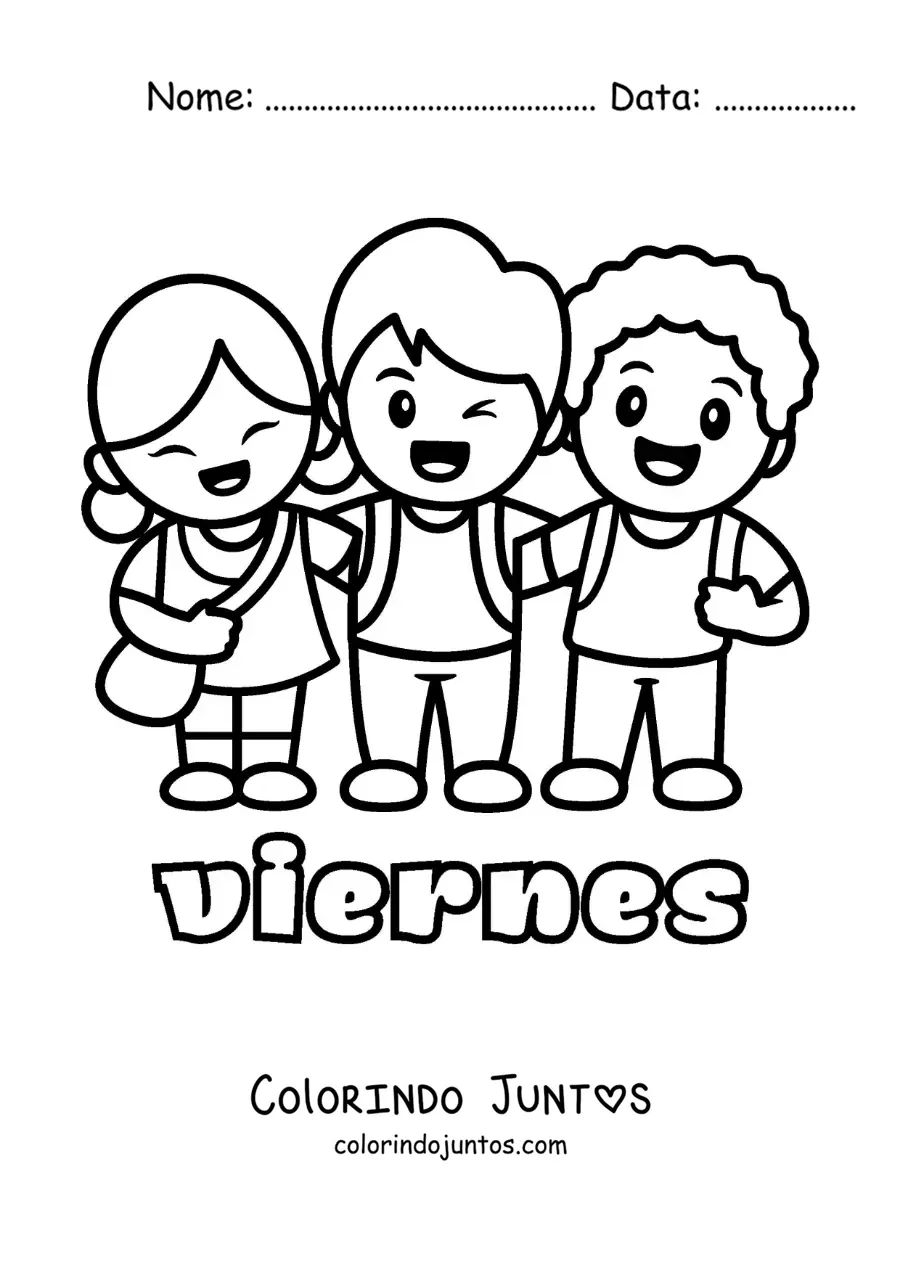 Desenho para colorir da sexta-feira com um grupo de amigos no recreio