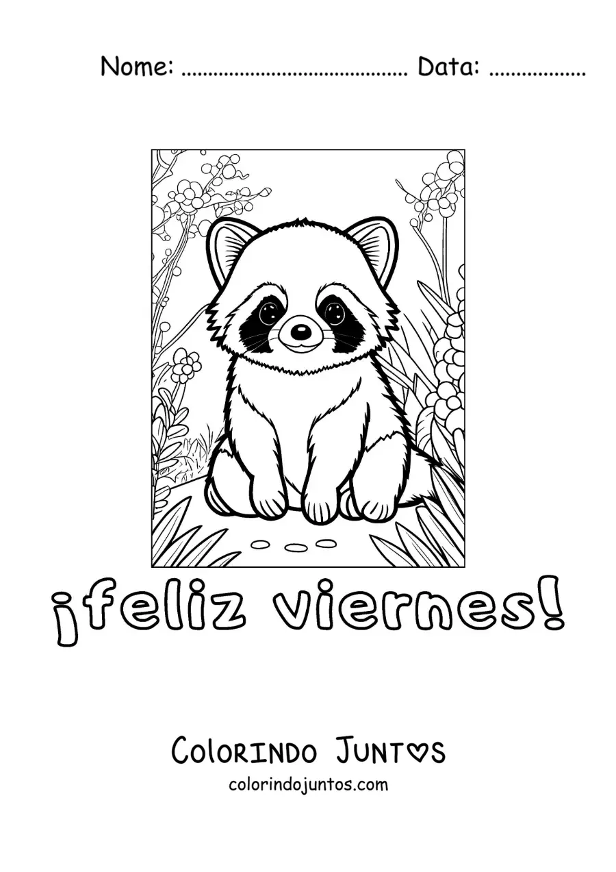 Desenho para colorir de feliz sexta-feira com um guaxinim animado