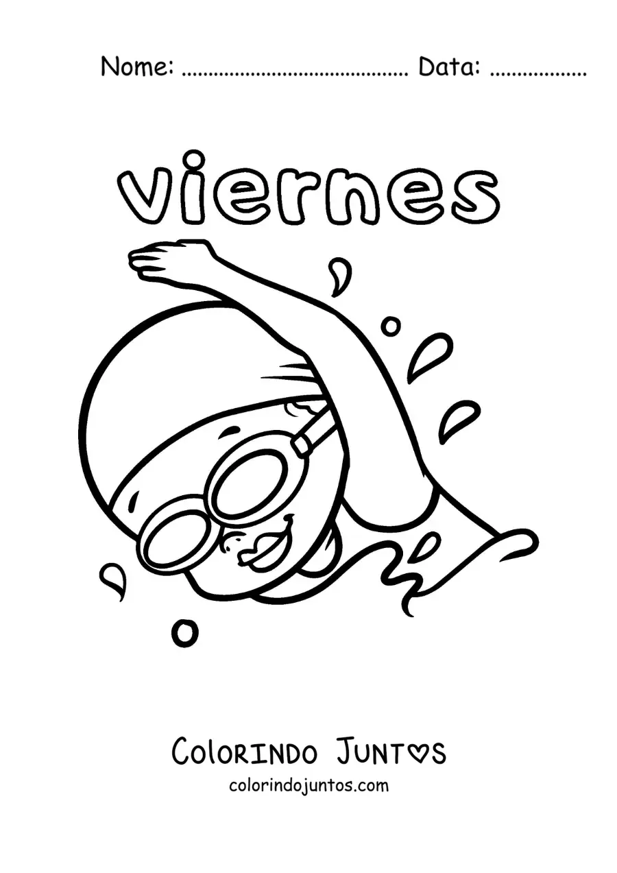 Desenho para colorir da sexta-feira com uma menina nadando