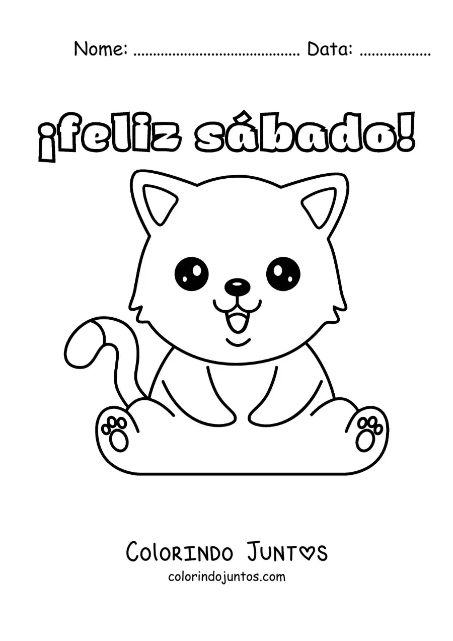 Desenho para colorir de feliz sábado com um gato fofo animado