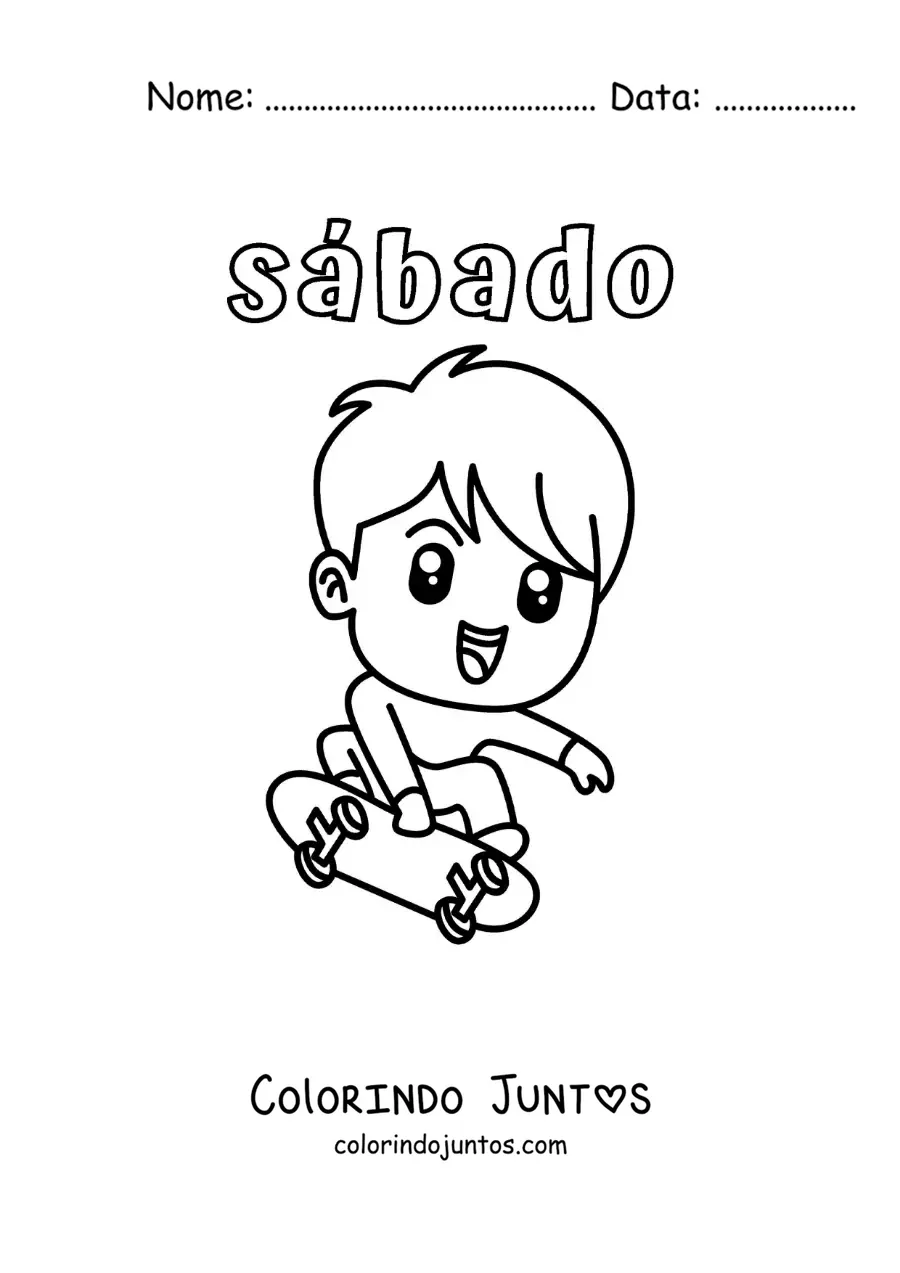 Desenho para colorir do sábado com um menino patinando