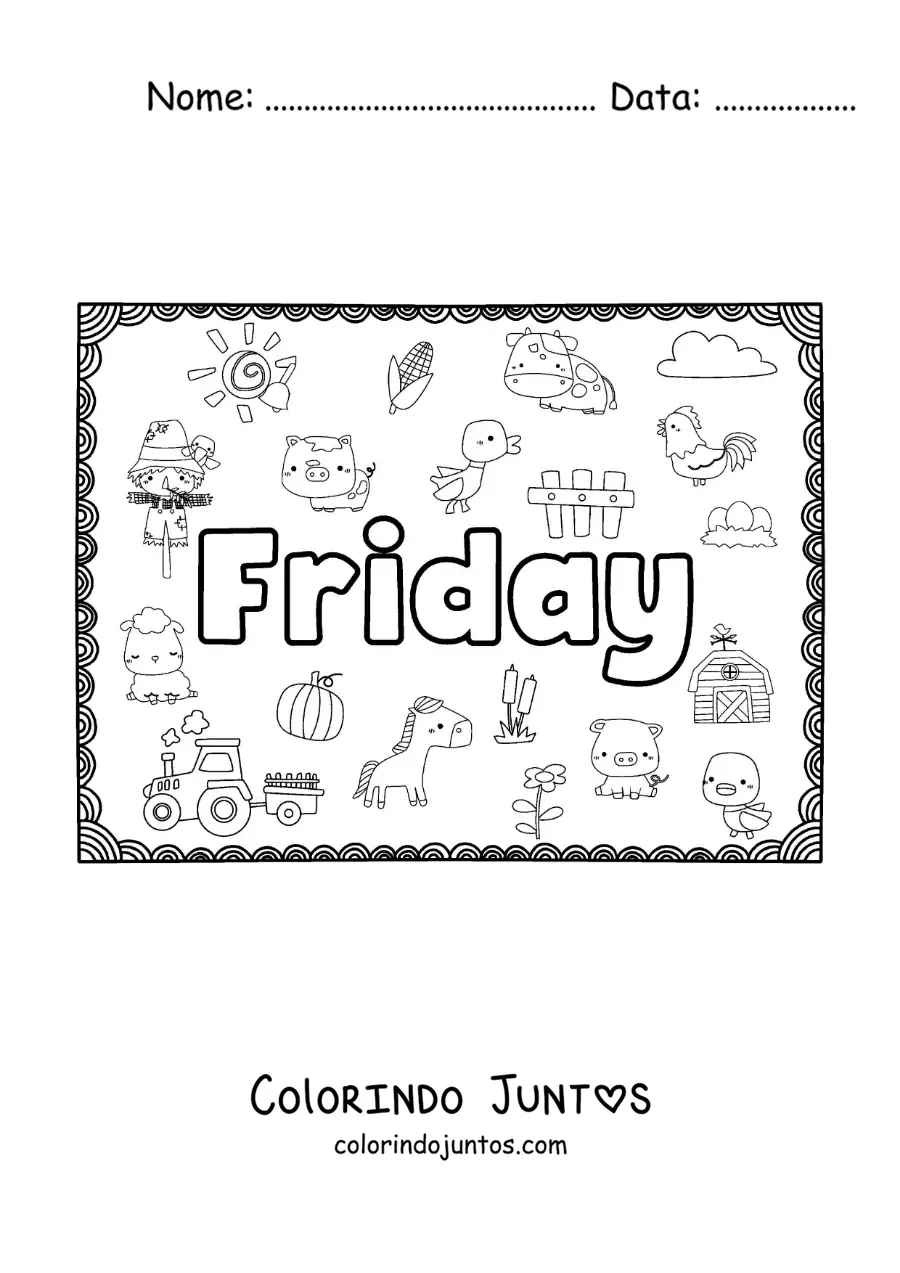 Desenho para colorir de cartaz de friday com desenhos animados