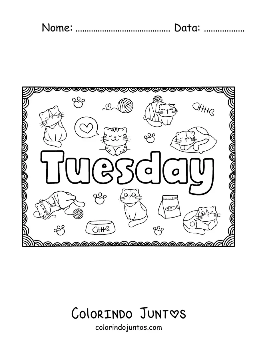 Desenho para colorir de cartaz de tuesday com desenhos animados