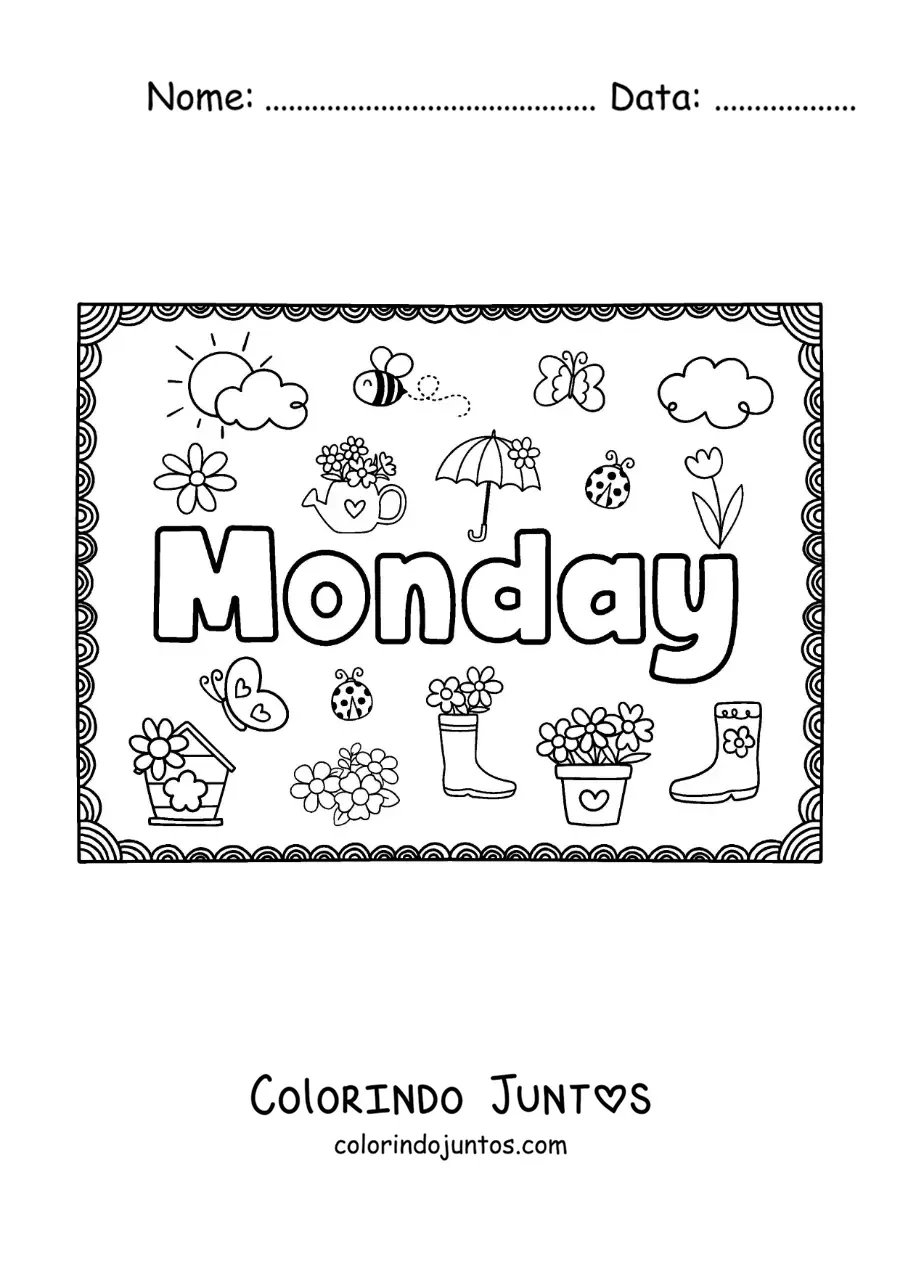 Desenho para colorir de cartaz de monday com desenhos animados