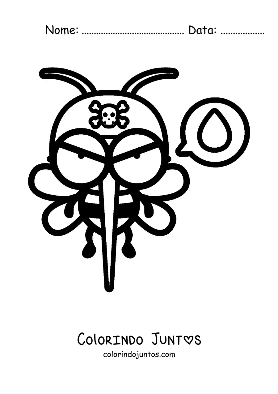 Desenho para colorir de um mosquito animado com sede de sangue
