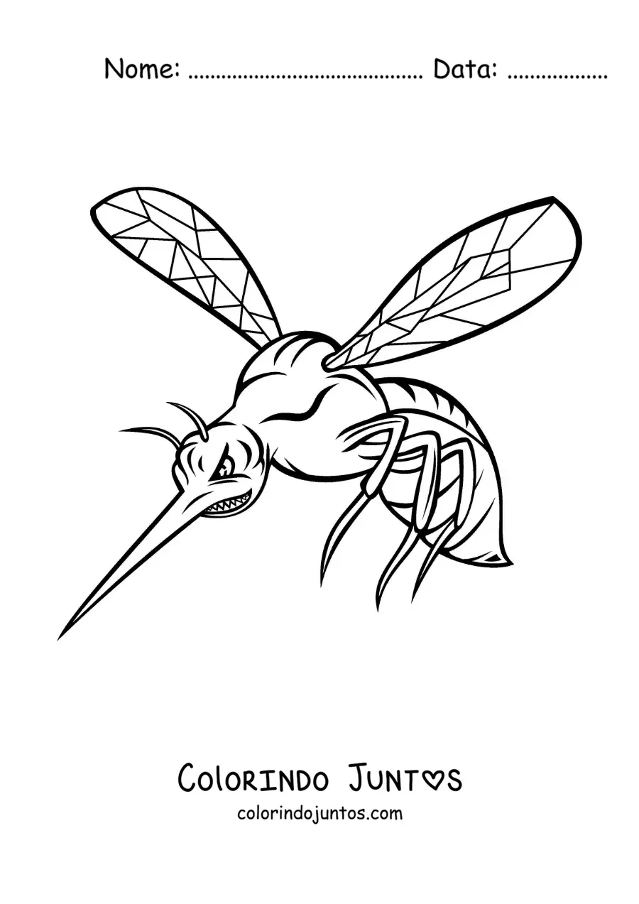 Desenho para colorir de um mosquito Aedes aegypti animado furioso
