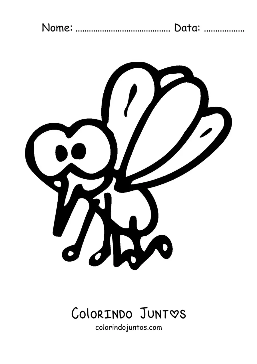 Desenho para colorir de um mosquito animado fácil