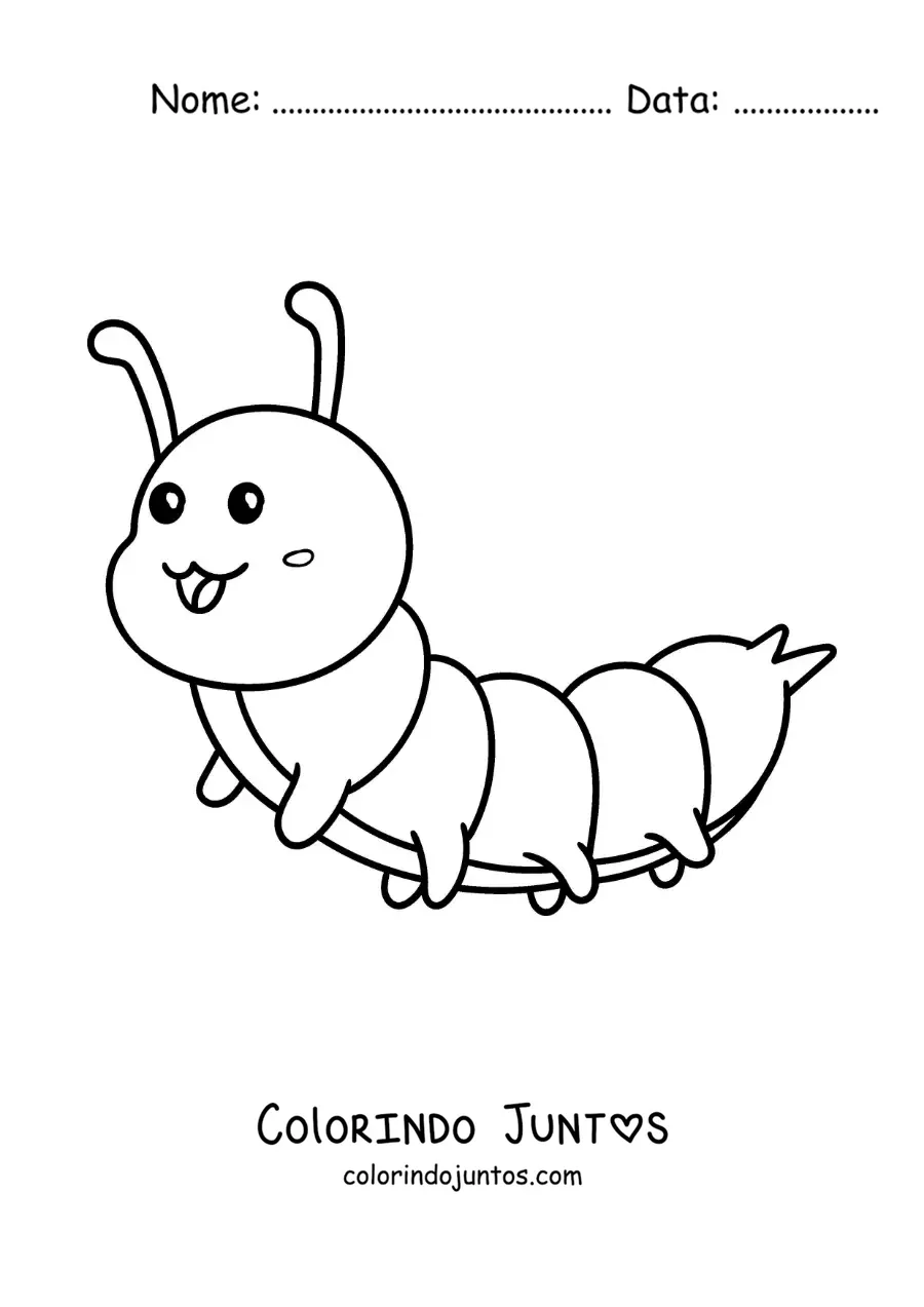 Desenho para colorir de uma lagarta animada kawaii