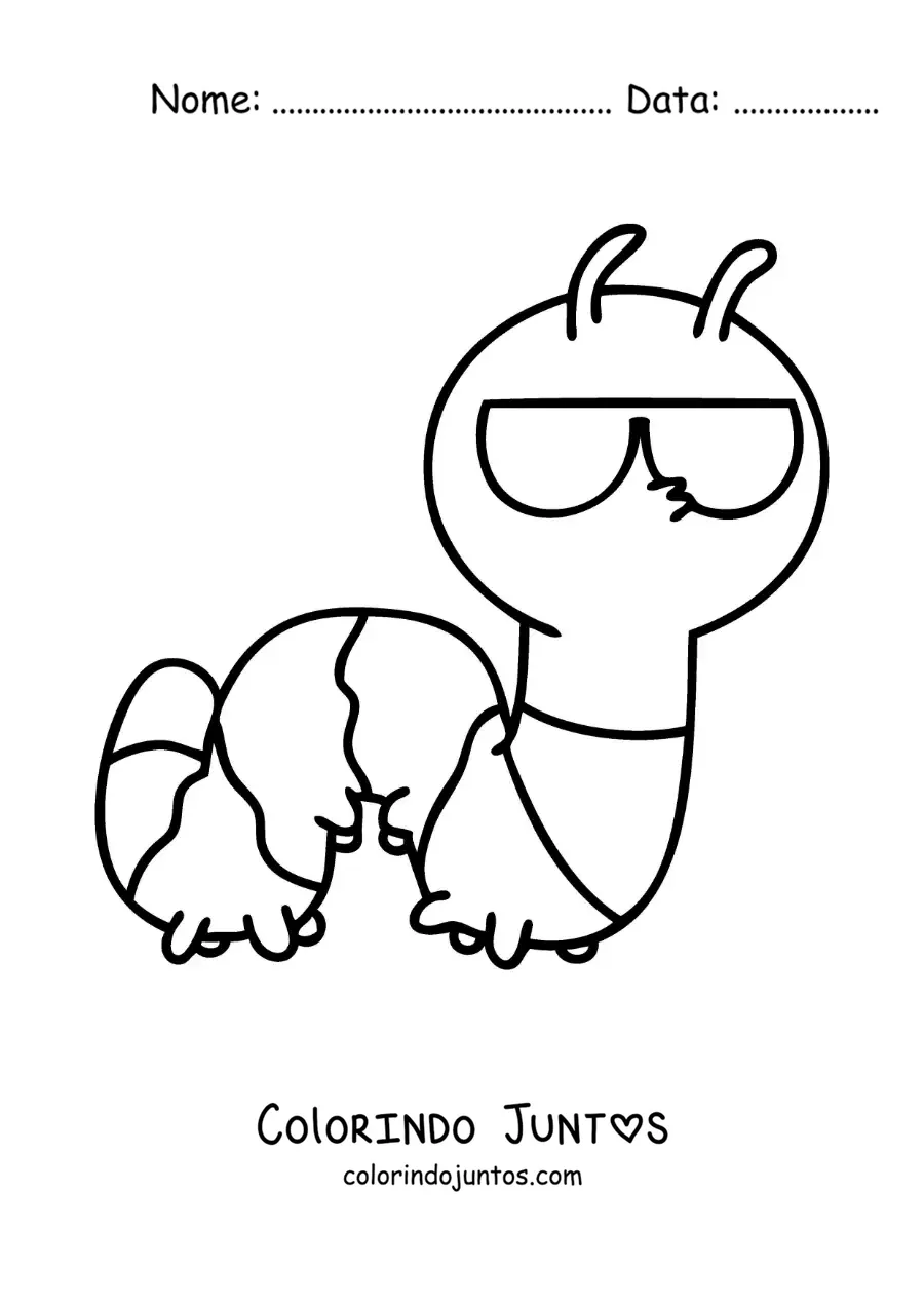 Desenho para colorir de uma lagarta animada com óculos de sol