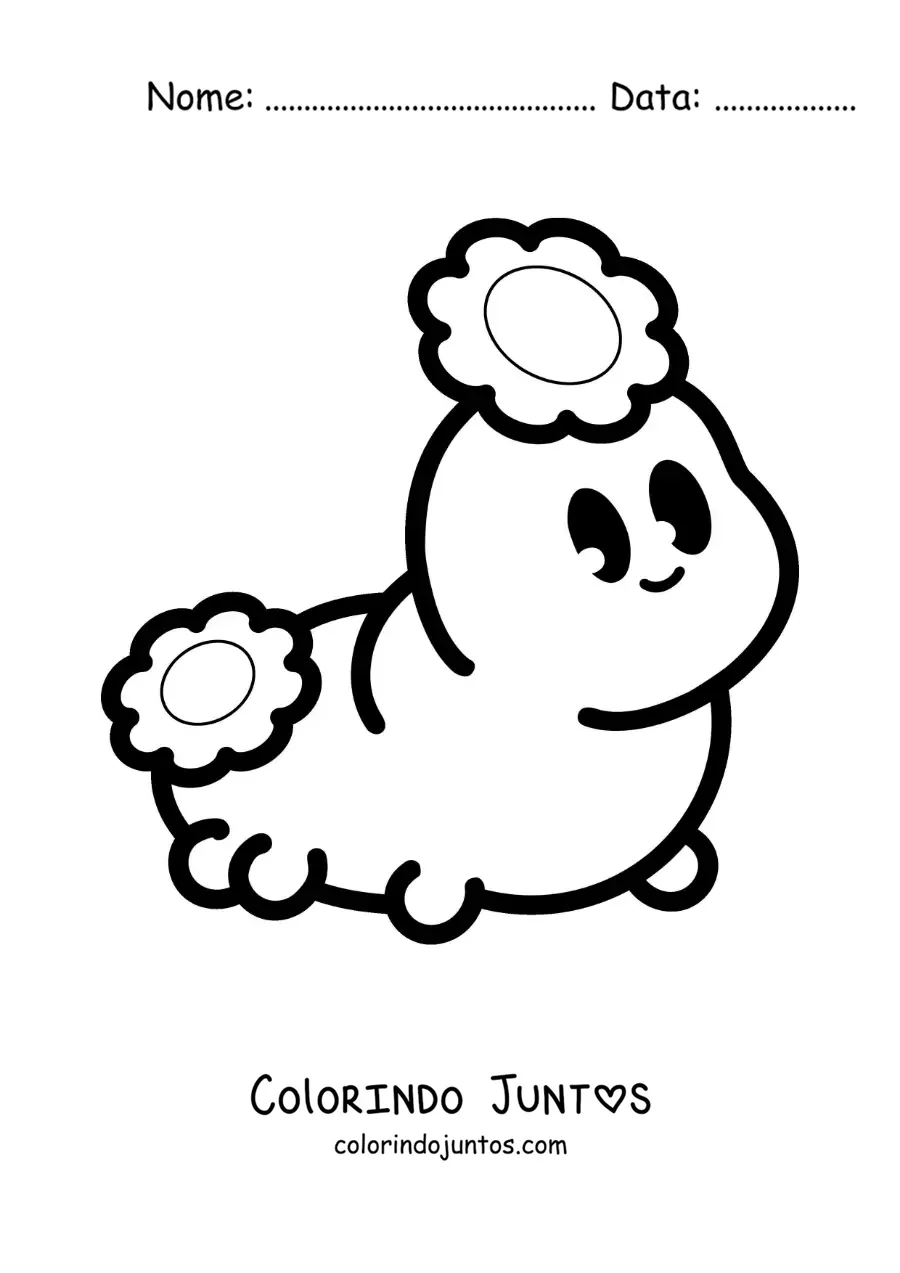Desenho para colorir de uma lagarta kawaii bonita com flores