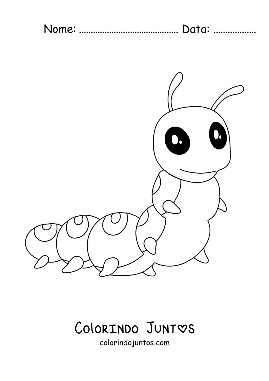 Desenho para colorir de uma lagarta animada grande