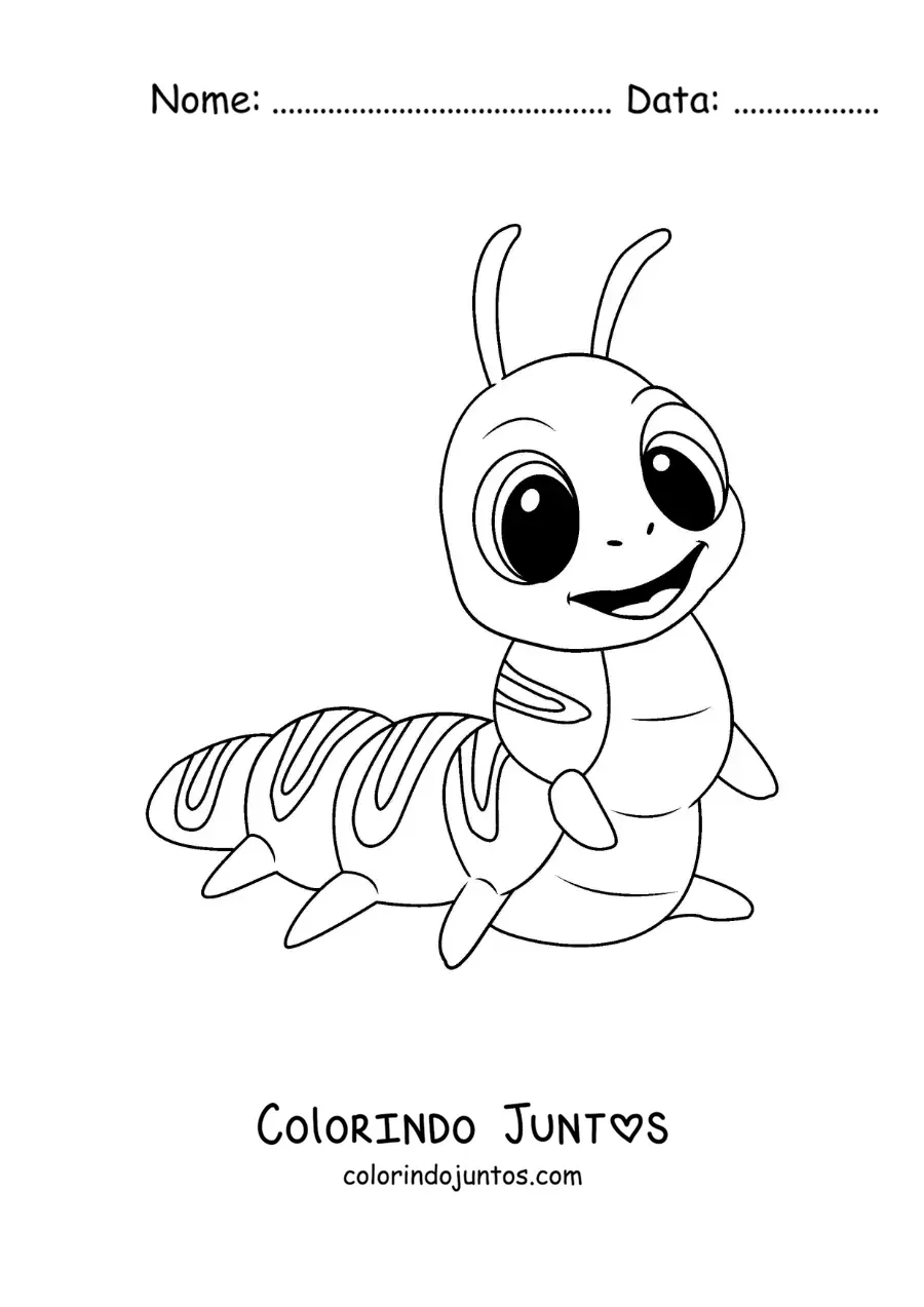 Desenho para colorir de uma lagarta sorridente em desenho animado