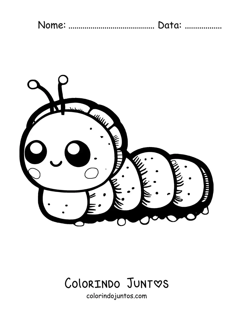 Desenho para colorir de uma lagarta kawaii fácil