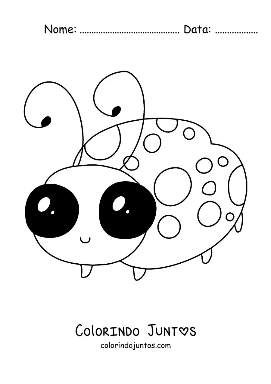 Desenho para colorir de uma joaninha kawaii