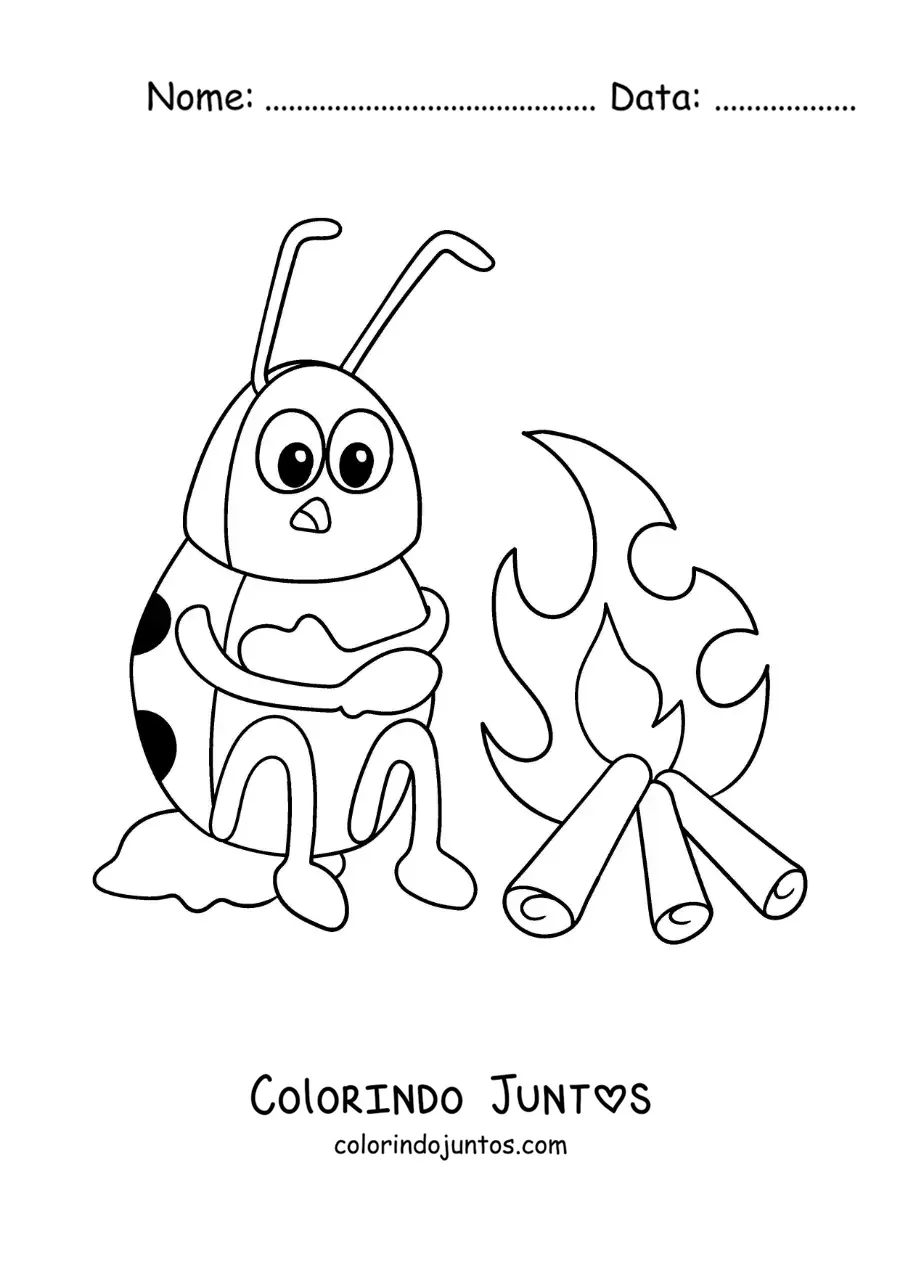 Desenho para colorir de uma joaninha com frio em desenho animado