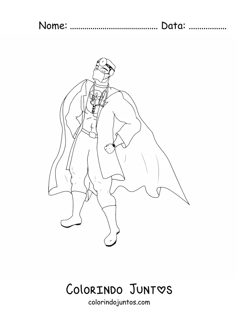 Desenho para colorir de um medico vestido de super-heroi