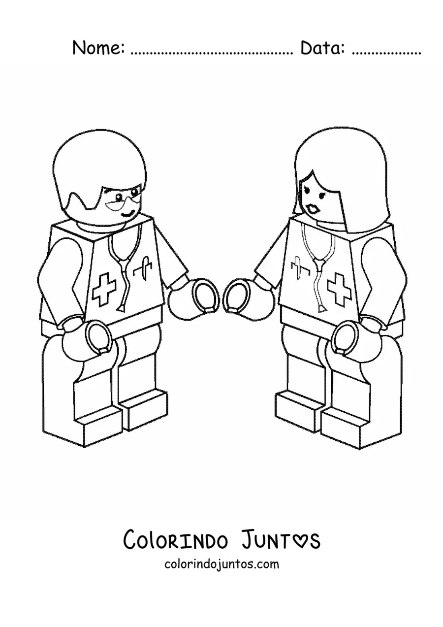 Desenho para colorir de dois medicos de lego