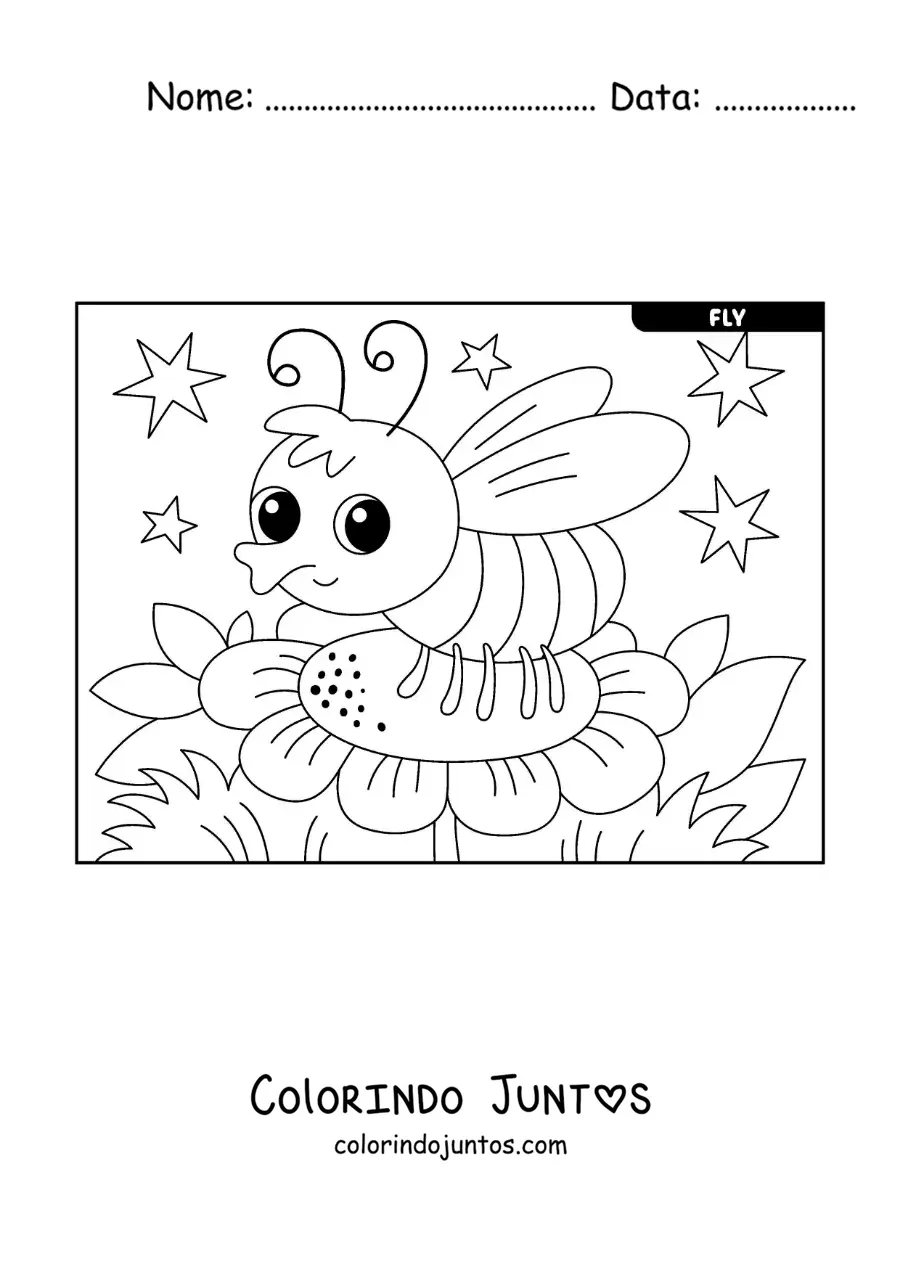 Desenho para colorir de uma mosca doméstica animada em uma flor