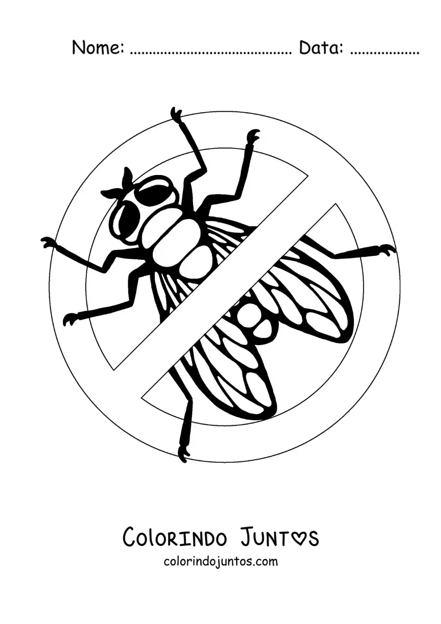Desenho para colorir de placa de proibição de moscas