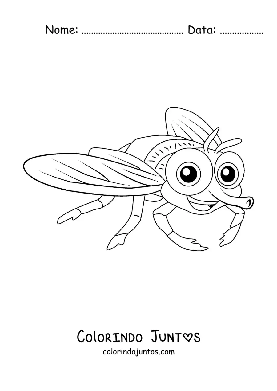 Desenho para colorir de uma mosca animada infantil