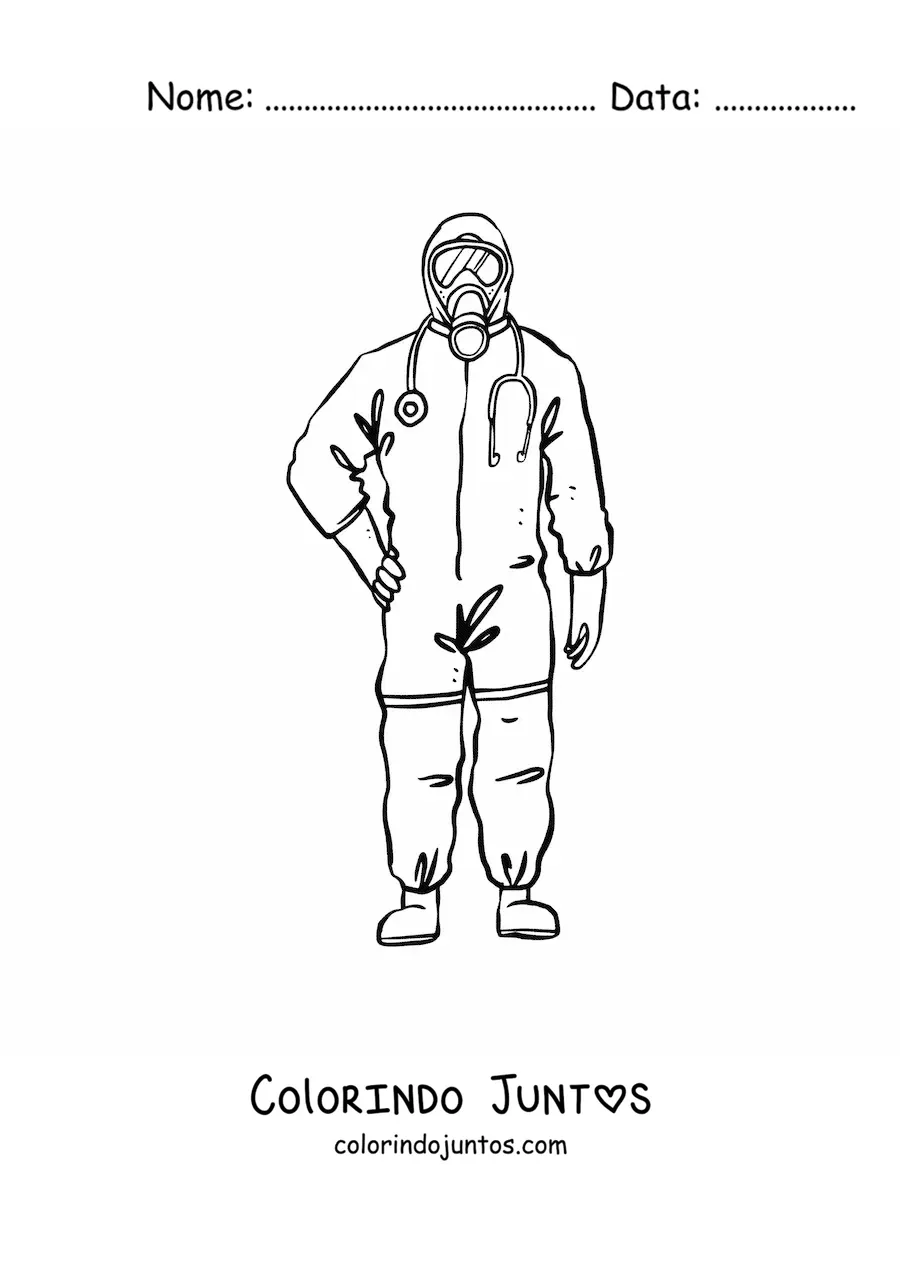 Desenho para colorir de um medico com roupa de protecao