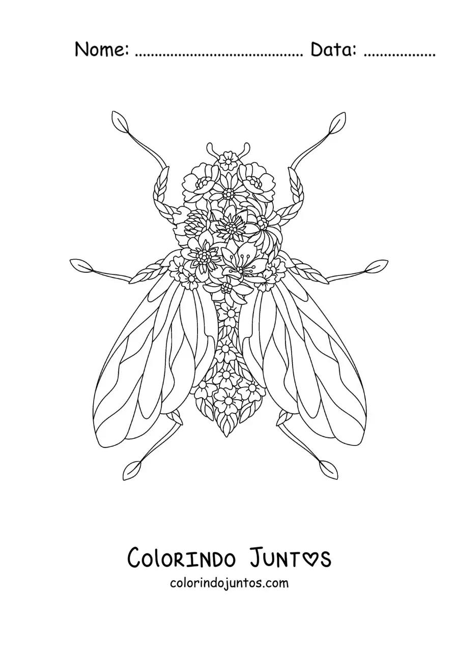 Desenho para colorir de uma mosca com flores