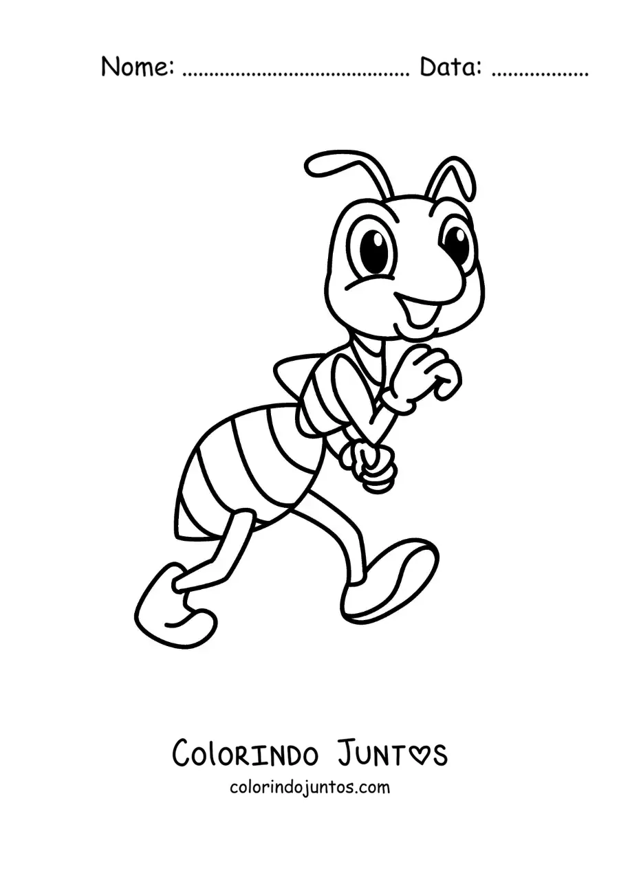 Desenho para colorir de uma formiga animada engraçada caminhando