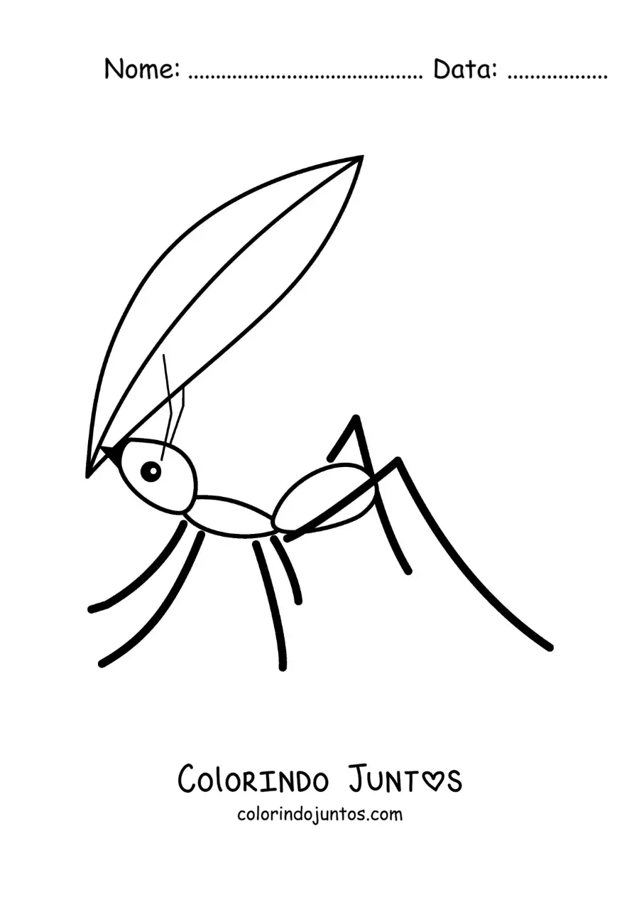 Desenho para colorir de uma formiga carregando uma folha