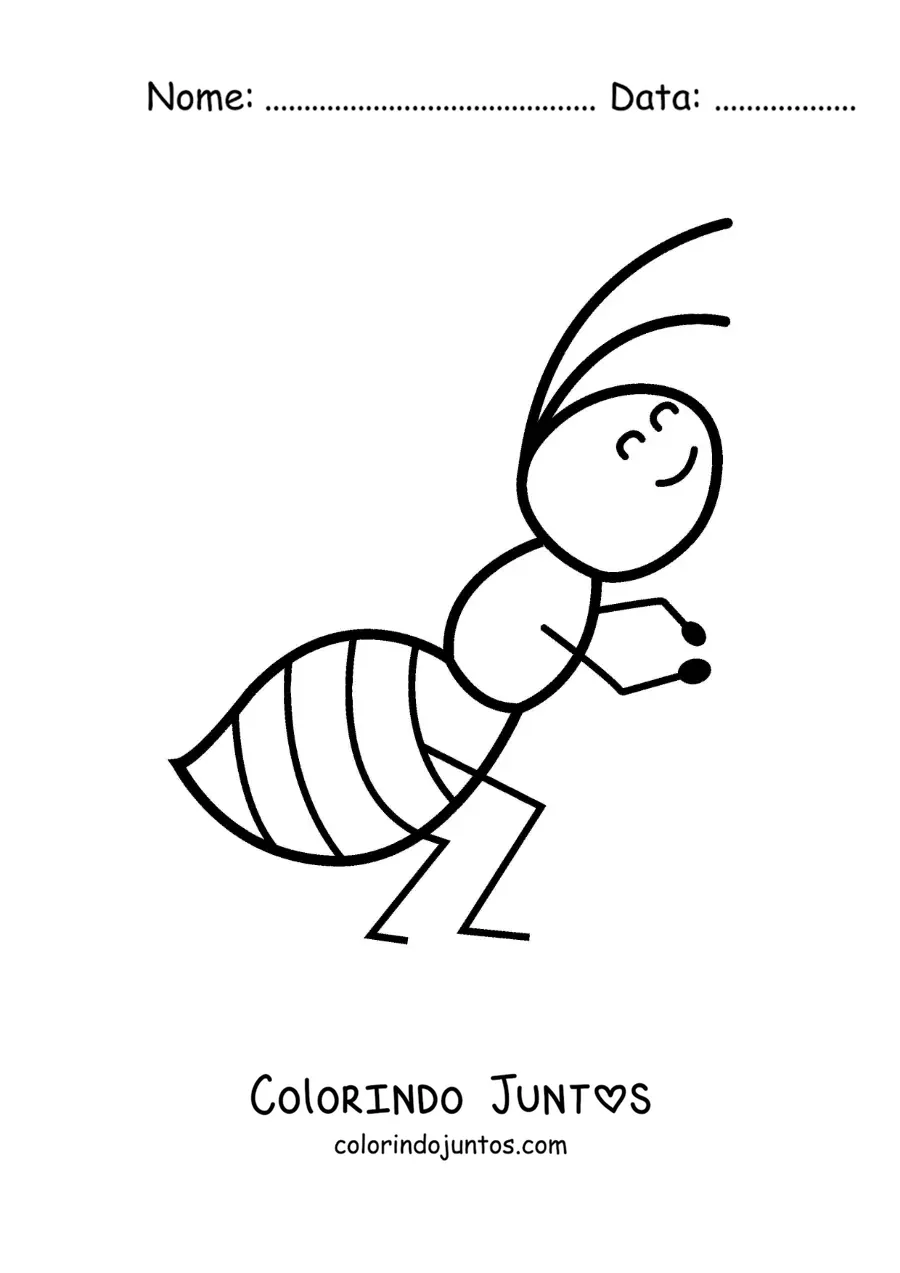 Desenho para colorir de uma formiga kawaii dançando