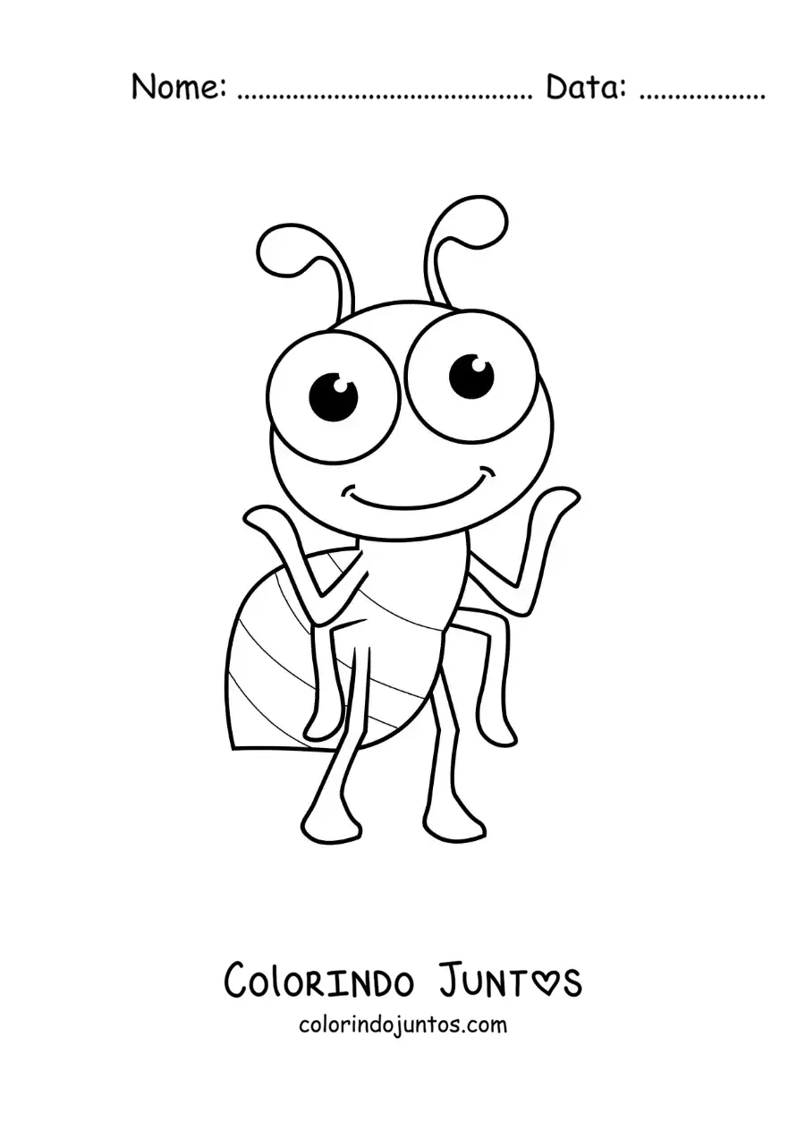 Desenho para colorir de uma formiga kawaii divertida