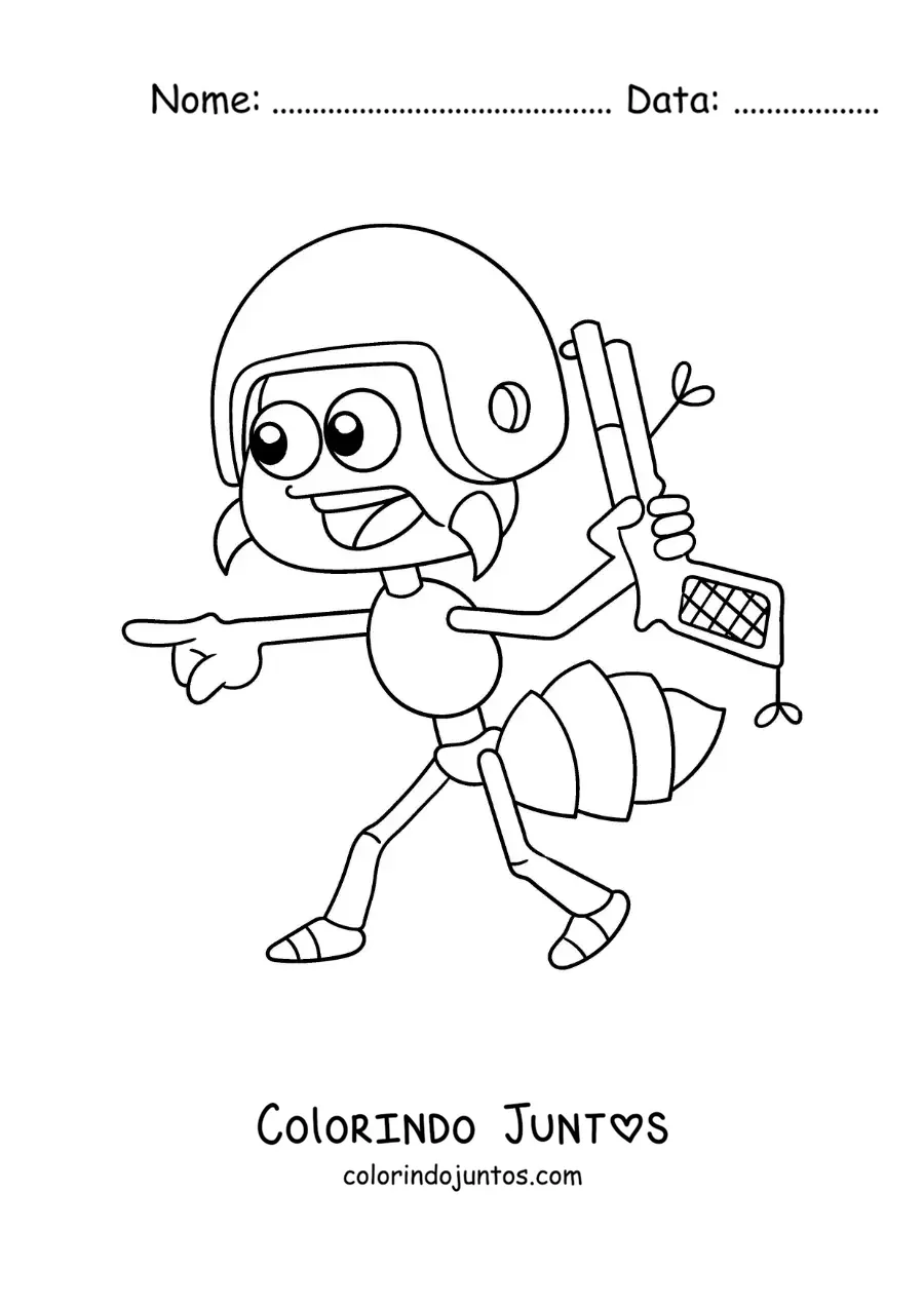 Desenho para colorir de uma formiga guerreira trabalhando