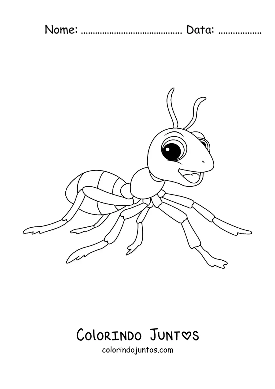 Desenho para colorir de uma formiga animada feliz