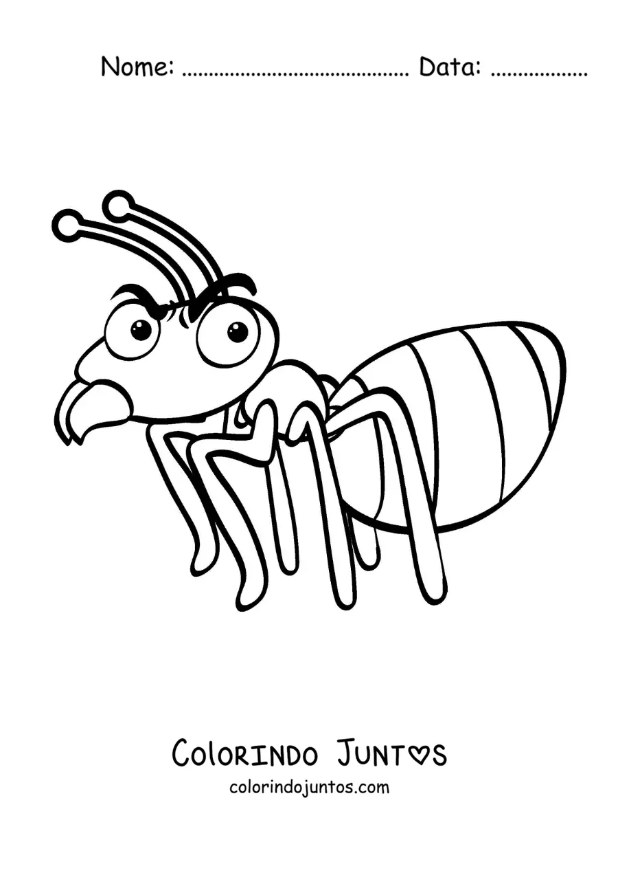 Desenho para colorir de uma formiga animada brava
