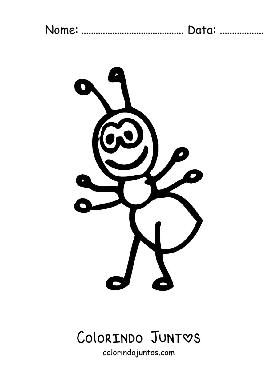 Desenho para colorir de uma formiga animada grande fácil