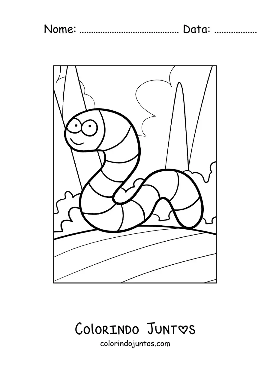 Desenho para colorir de minhoca engraçada animada